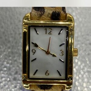 *** Stella & Dot ^^^ Gold-Tone Rectangular Watch  / Leopard Strap ***